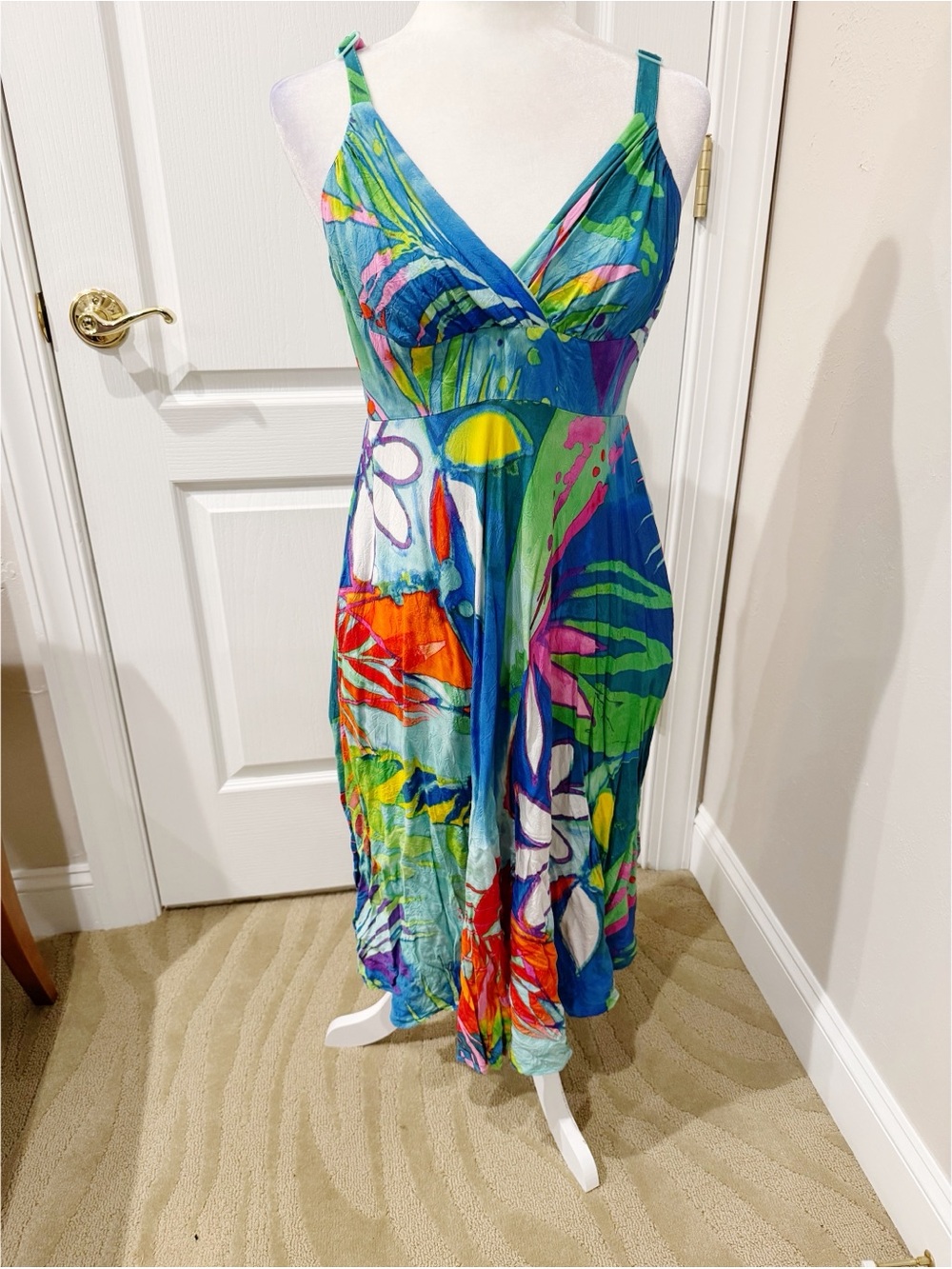 Jam’s World Tropical Floral Blue Multicolor Summer Midi Dress
